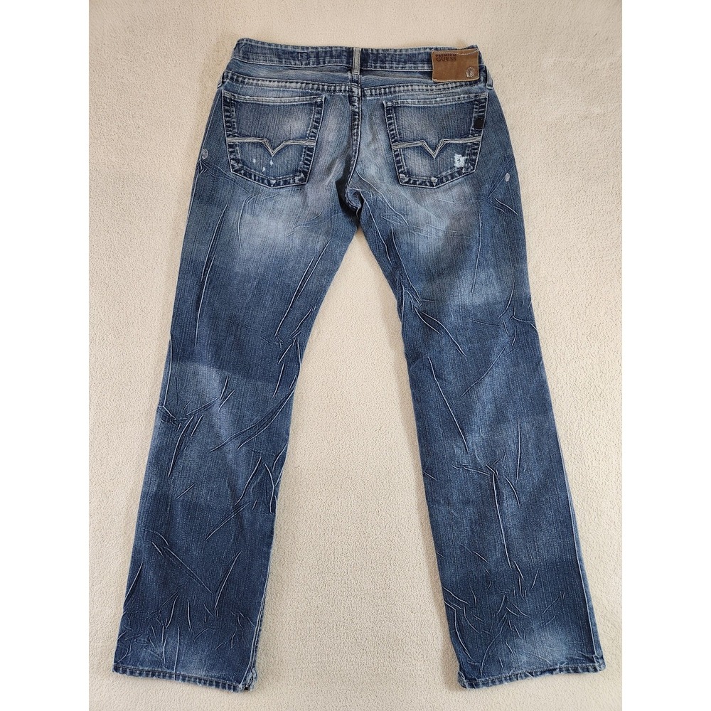 Mens Guess Premium Rebel Straight Leg Blue Jeans Size 32 x 30 Y2K - Picture 4 of 9
